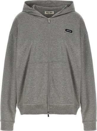 Miu Miu Grey Logo Zip Up Hoodie