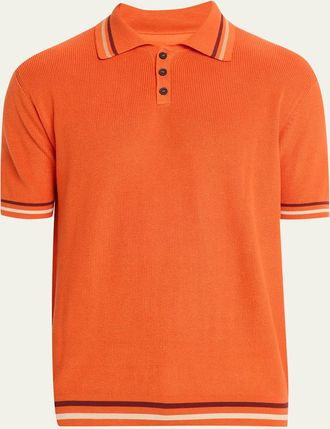 Kiton Mens Double-Stripe Trim Knit Polo Shirt