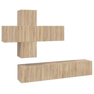 vidaXL Juego De Mueble Tv 7 Piezas Madera Contrachapada Roble Sonoma Vidaxl