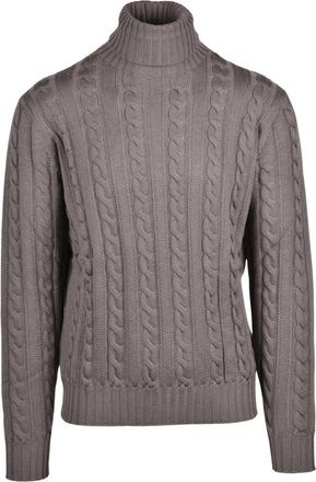 FILIPPO DE LAURENTIIS Pullover met hoge hals en kabelpatroon - Heren - Coltruien - Bruin - XL - Wol - Truien & Vesten