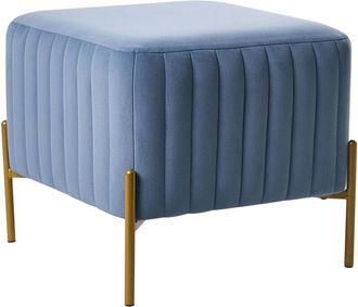 Beliani Footstool Blue Velvet Upholstery Ottoman Pouffe Gold Metal Legs 47 x 47 cm Square Seat Glamour Living Room UTAH
