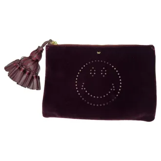 Anya Hindmarch Anya Hindmarch Georgiana Clutch met lederen afwerking in paars fluweel met perforaties