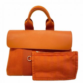 Herm&egrave;s Orange Toile Chevron Tote Bag (Pre-Owned)