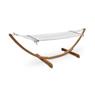 Sweeek Hamaca sobre patas de madera, lona de algod&oacute;n, blanco