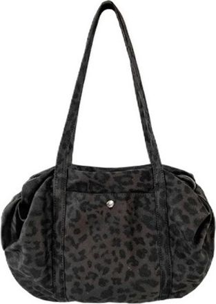 Generic Leopard Print Nylon Shoulder Bag Large Capacity Multi-Pocket Shopping Bag Womens Casual Handbag(Black leopard print)