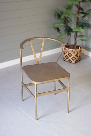 Kalalou Antique Brass Finish Metal Wishbone Chair