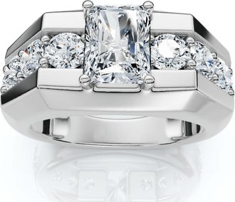 Pompeii3 Certified 6 1/2Ct Mens Radiant Cut Diamond Ring 14k Gold Lab Grown FG/VS