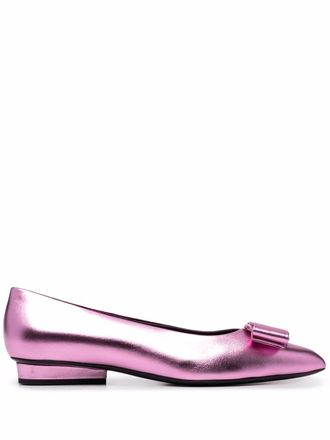 Ferragamo Viva bow-detail ballerina shoes - women - Calf Leather/Calf Leather/Calf Leather - 10.5 - Pink