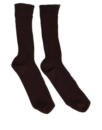 Dolce & Gabbana Ribbed Cotton-Blend Distressed Socks - Dark Brown