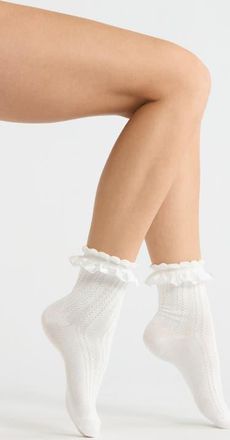 Casa Clara Love Chelsea Ruffle Cotton Blend Pointelle Crew Socks in White at Nordstrom