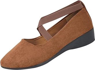 Generic 2026 New Womens Comfy Elastic Crisscross Strap Wedge Slip-On Shoes Comfortable Fashion Elastic Ankle Straps Pointed Toe Ballet Wedge Dress Shoes (1PCS