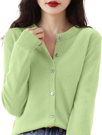 Generic EMUKFD Wool Cardigans Women UK,Green Cardigans Sweater Coatigans Autumn Round Neck Knitted Jackets Spring Winter Long Sleeve Button Up Plain Soft Jump