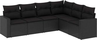 vidaXL Set De Sof&aacute;s De Jard&iacute;n 6 Piezas Y Cojines Rat&aacute;n Sint&eacute;tico Negro Vidaxl