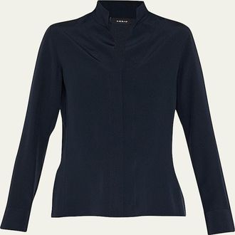 Akris Split-Neck Silk Button-Front Blouse