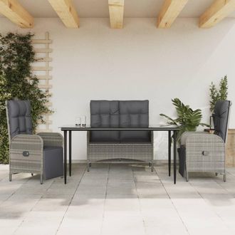 vidaXL Juego De Comedor De Jard&iacute;n 4 Piezas Con Cojines Rat&aacute;n Pe Gris Vidaxl