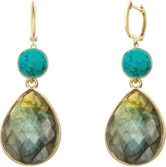 Liv Oliver 18K Gold Turquoise & Labradorite Drop Earrings