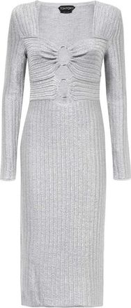 Tom Ford Midi Gebreide Jurk met Cut-Out Details - Dames - Casual kleedjes - Grijs - M - Katoen - Kleedjes