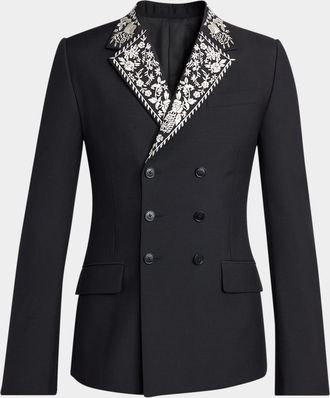 Alexander McQueen Men & apos;s Wool Embroidered-Lapel Double-Breasted Dinner Jacket
