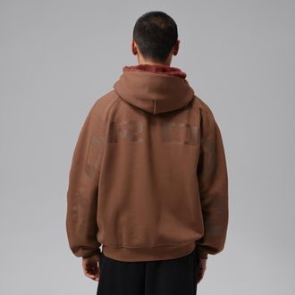 Nike Jordan Mens Jordan Flight Faux Fur Full-Zip Hoodie in Brown | IM9898-265