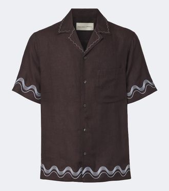 Frescobol Carioca Camicia bowling Alves in lino con ricamo