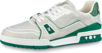 Louis Vuitton Trainer Sneakers Crystals White and Green 1AARLE