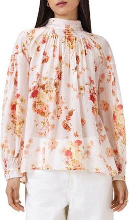 AllSaints Perla Floral Print Long Sleeve Woven Shirt in Armada White at Nordstrom Rack, Size 12 Us / 16 Uk