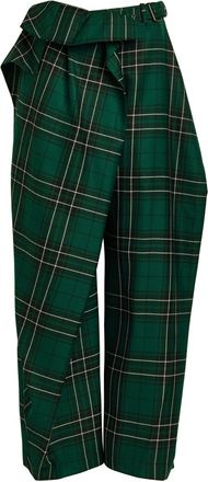 J.W.Anderson Fold-over Checked Wide-leg Wool Trousers - Green - 8 (UK8 / S)