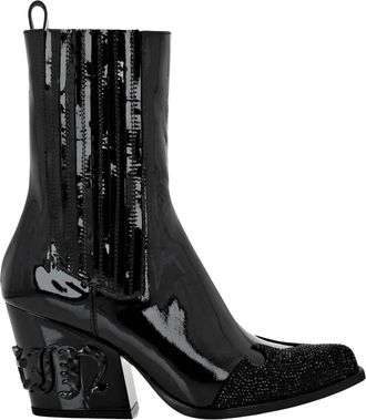 Philipp Plein Schoenen, Dames, Zwart, 36 EU, Leer, Boots Mid Flat Gothic