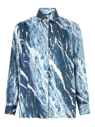 Roberto Cavalli marble-print shirt - women - Silk - 38 - Blue