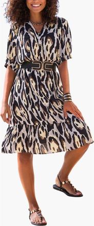 Lascana Animal Print Short Sleeve Dress in Black & Grey at Nordstrom, Size 12