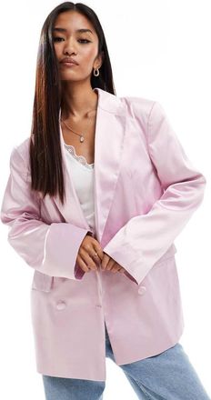 Miss Selfridge satin oversized double breasted blazer in pink