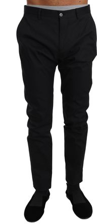 Dolce & Gabbana Mens Wool-Blend Formal Trousers Black Silk Nylon