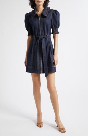 Cinq &agrave; Sept Annabella Ruffle Detail Denim Dress in Indigo at Nordstrom, Size 0