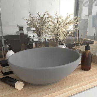 vidaXL Vidaxl - Lavabo De Lujo Ovalado Cer&aacute;mica Gris Claro Mate 40x33 Cm