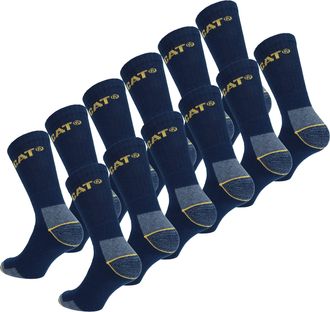 CAT Caterpillar 12 Pairs Mens Work Socks Accident Prevention Reinforced Heel and Toe Cotton Sponge (Blue, 11-14)
