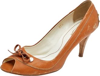 Tod's Tods Brown Leather Bow Peep Toe Pumps