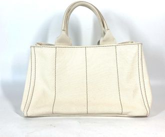 Prada Ivory Canvas Handbag Tote Bag (Pre-Owned)