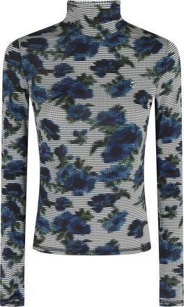 Coperni Pixel Bloemen Hoge Hals Top - Dames - Coltruien - Blauw - XS - Truien & Vesten