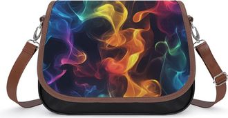 Generic Fantasy Rainbow Smokes Crossbody Bag Womens Handbag PU Message Bags Shoulder Purse with Adjustable Strap