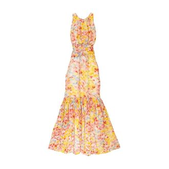 By Ti Mo Sierlijke Halternek Maxi Jurk - Dames - Maxi kleedjes - Veelkleurig - XS - Leer - Kleedjes
