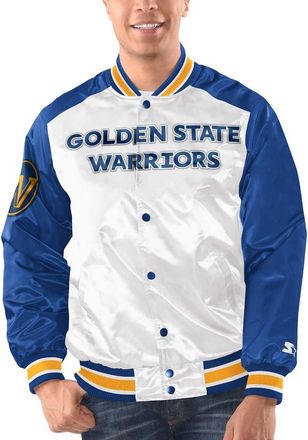 Starter Mens Starter White/Royal Golden State Warriors Renegade Satin Full-Snap Varsity Jacket at Nordstrom, Size X-Large
