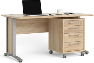 Dmora Scrivania Azzaro, Scrittoio multiuso, Tavolo per ufficio porta pc, Piano di lavoro, 150x80 h75 cm, Grigio e Quercia - Dmora