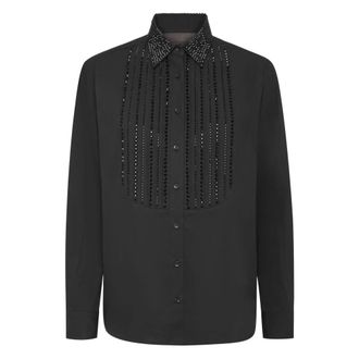Philipp Plein Plastron Strass Regular Shirt - Dames - Overhemden - Zwart - M - Katoen - Overhemden