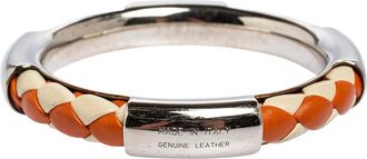 Tod's Tods Woven Leather Silver Tone Bangle Bracelet