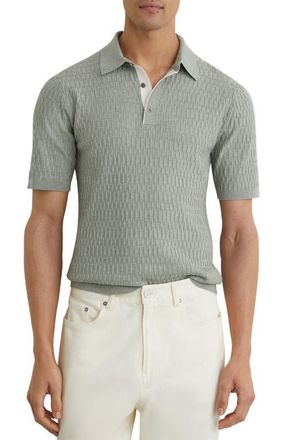 Reiss Era Basket Weave Knit Polo Sweater in Soft Sage at Nordstrom, Size Xx-Large