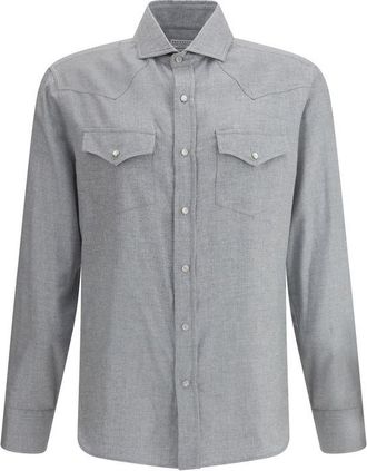 Brunello Cucinelli Brunello Cucinelli Mens Long Sleeve Western Shirt - Grey Cotton - Size X-Large