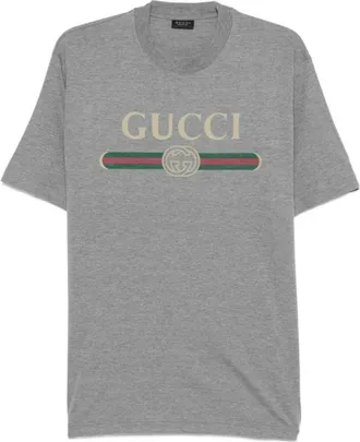 Gucci Tops, Dames, Grijs, XS, Katoen, Logo katoenen t-shirt