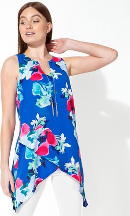 Roman Floral Print Asymmetric Top with Necklace