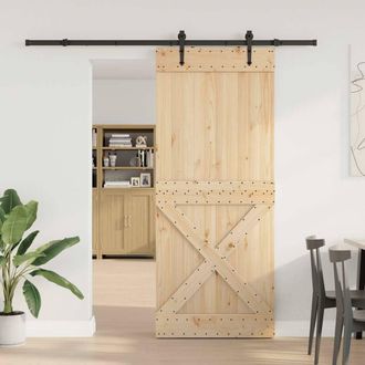 Berkfield Home Sliding Door with Hardware Set 95x210 cm Solid Wood Pine in Light Tan