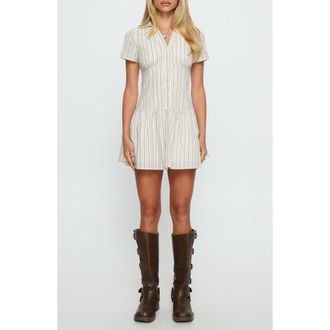 Princess Polly Windswept Stripe Mini Shirtdress in Cream /Black Stripe at Nordstrom, Size 2
